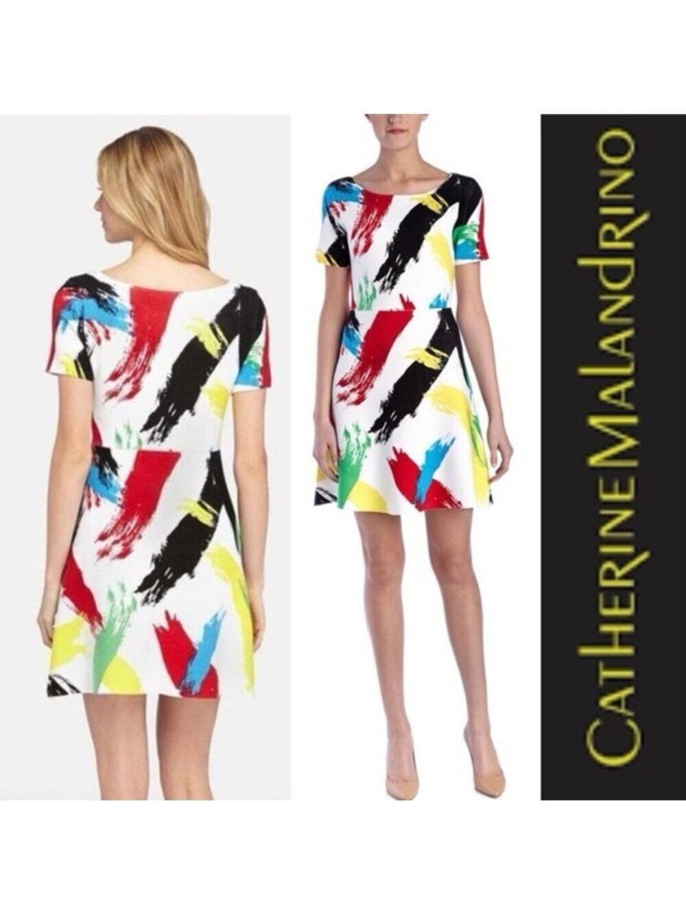 Catherine Malandrino Rhonda Knit Vibrant Brushstroke Mini Dress Small NWT